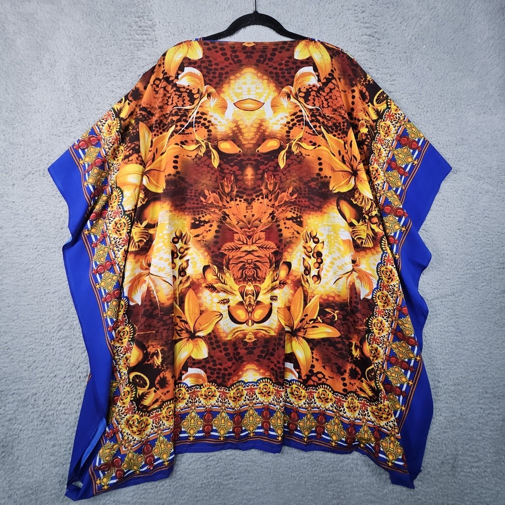 Vtg Poncho Kimono Top Womens OSFM Floral Hawaiian Cruise Beaded‎ Resort Kafton - Picture 7 of 10